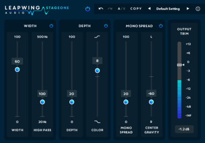 The Leapwing Audio StageOne plugin interface.