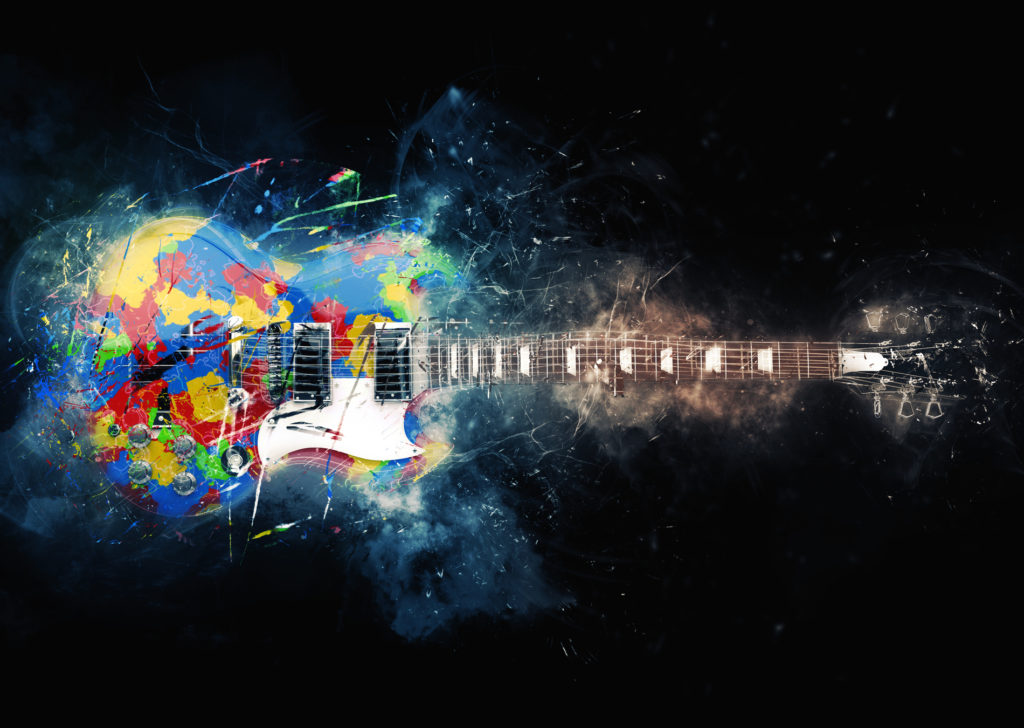 Photo of a colorful Gibson SG.